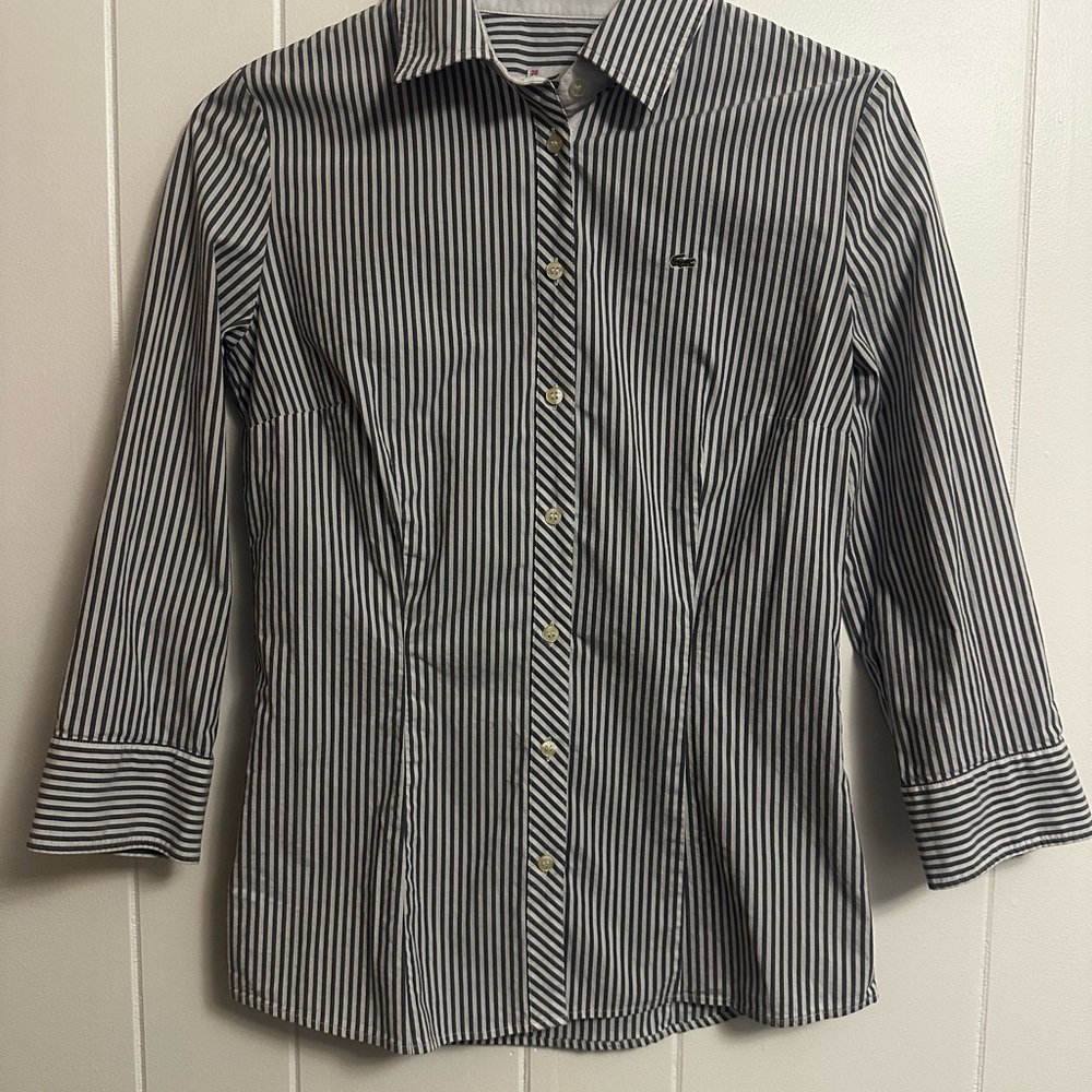 Lacoste Navy and White Striped Shirt